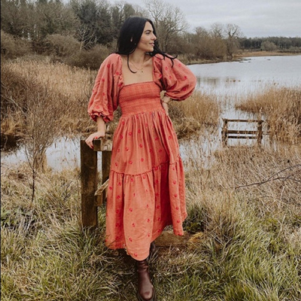 NWT FREE PEOPLE DAHLIA EMB MAXI DRESS Sz XS Z200-11
